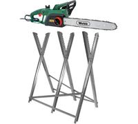 Webb WEECS402200 2200W 40cm (16") Electric Chainsaw + Folding Serrated-Edge Saw Horse - Tool-Free Tension, Automatic Oiling, 6 m Cable - 3 Year Guarantee