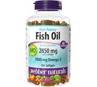 Webber Naturals Triple Strength Omega-3 Fish Oil, 1,800 mg Omega-3 (1,200 mg EPA / 600 mg DHA) per Serving, 120 Clear Enteric Softgels, No Fishy Aftertaste, for Heart, Brain and Joint Health