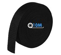 Webbing Strap, Polypropylene Webbing Strap Tape 25mm Wide for DIY Craft Dog Collar, Tow Ropes, Luggage Belt, 10M (11 Yards) Black Luggage Straps for Bag Making/Backpack Strapping/Outdoor Climbing