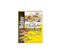 Webbox Cat Delight Treat Sticks Mini Mix Assorted Chews Healthy Natural Pet Food Snack for Kitten Wellness, 16 Dry Sticks (Pack of 10)