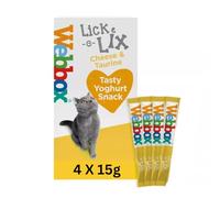 WEBBOX Lick-e-Lix Cat Treats, Cheese and Taurine Yoghurt Snack, 4 x 15g Sachets - 1 PACK