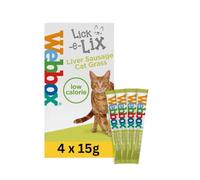 WEBBOX Lick-e-Lix 15g Sachets, Pack of 16 (4 PACKS, Liver Sausage & Cat Grass)