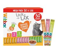 Webbox Lick-e-Lix Cat Treats Variety Mega Pack - Kitten Friendly, Grain Free, No Artificial Preservatives or Colours (50 Pack)