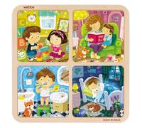 Webby 4 in 1 Everyday Life Wooden Puzzle Toy for Kids | Montessori Educational Board | Memory, Colour Recognition & Creative Thinking Game | 36 Piece Learning Jigsaw Age 3+