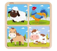 Webby 4 in 1 Farm Animals Wooden Puzzle Toy for Kids | Montessori Educational Board | Memory, Colour Matching & Creative Thinking Game | 36 Piece Preschool Activity Age 3+