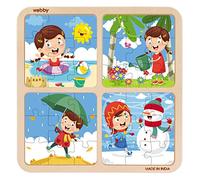 Webby Kid 4 in 1 Wooden Puzzle Toy | Puzzles for Memory, Creative Thinking, & Color Recognition | Safe, Eco-Friendly Wood | 36 Pieces with Easy-to-Grasp Pieces | Perfect for Indoor & Outdoor Play