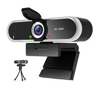 Webcam 1080P with Microphone and Webcam Cover, Tripod, Plug & Play with Automatic Light Correction for Laptop, PC, Desktop, Live Streaming, Video Call, Conference, Online Teaching, Game