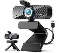 Webcam Full HD 1080P with Built-in Microphone and Swivel Tripod, Carbon Fiber Board and Privacy Cover, Auto Light Correction, Adjustable FOV, Plug & Play for Zoom/Skype/Facetime/YouTube, Laptop/PC