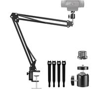 Webcam Stand, Boom Arm Camera Mount Stand for Logitech Webcam BRIO 4K C920 C920S C922 C922x C925e C930 NexiGo N60, 1/4"-3/8" and 3/8"-5/8" Screw for Blue Yeti Snowball Yeti Nano and Other Mics