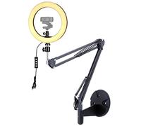 Webcam Wall Mount with 26cm Ring Light Holder Arm compatible with Logitech C920s StreamCam C922x C930 C925e Brio C615 Webcams(Max load 0.5kg, Max extendable length 83cm)