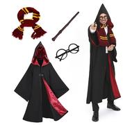 Webeasy 5PCS Magic Hooded Cloak with Wand,Scarf,Glasses,Badge Wizard Costume Set for Men and Women （XL）