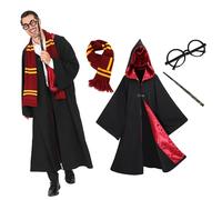 Webeasy 5PCS Magic Hooded Cloak with Wand, Scarf, Glasses, Badge Wizard Costume Set for Unisex Adults