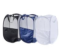 WEBEASY Laundry Basket, 3pcs Pack Foldable Laundry Hamper Pop Up with Durable Handles, Portable Mesh Washing Laundry Bag with Handle Great for Home Kids Room College Dorm Travel（Black+Navy+White）…