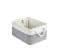 Webeasy Small Storage Box with Handles, Foldable Wardrobe Baskets for Storage, Canvas Linen Storage Baskets for Clothes, Toys, Towels, Office Products, 36cm x 26cm x 16cm, (Two Tone)