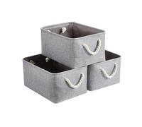 Webeasy Small Storage Box with Handles, Foldable Wardrobe Baskets for Storage, Canvas Linen Storage Baskets for Clothes, Toys, Towels, Office Products, 36cm x 26cm x 16cm, (3pcs Grey)