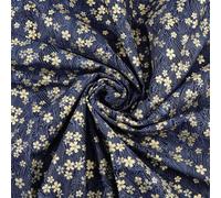 WEBEEDY 1.1 Yard Blue Cotton Fabric by The Yard 150cm Wide Japanese Gold Cherry Blossoms and Waves Print Quilting Bundles Flower Fabric for Sewing Quilting Crafts Curtains Upholstery Home Decor