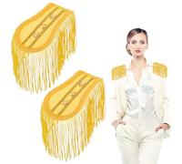 WEBEEDY 1 Pair Gold Fringe Shoulder Epaulettes with Pins Detachable Tassel Shoulder Board Badge Punk Style Costume Accessories for Military Uniforms Stage Performance Easter Decoration,11.9x7.8cm