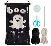 WEBEEDY 1 Set DIY Halloween Macrame Kits Ghost Wall Hanging Kit Handmade Macrame Kit for Beginners with Step-by-Step Video Tutorials Halloween Ghost Wall Hanging Ornaments for Home Room