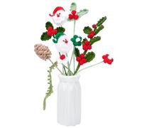 WEBEEDY 10 PCS Christmas Crochet Flower Set Handmade Crocheted Snowman, Father Christmas, Pinecone, Fern Leaf and Red Bean Bouquet Christmas Mini Flower Arrangement for Home Tabletop Decoration Gift