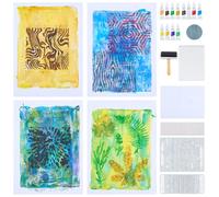 WEBEEDY 10 Sets Gel Printing Plate Kit Complete DIY Printmaking Kit with 5"x 7" Gel Plate, Leaf Stencils, Brayer, A5 Paper, Paints & Instruction for Mixed Media Art Printing Projects Supplies