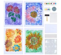 WEBEEDY 10 Sets Gel Printing Plate Kit for Beginner, Complete DIY Printmaking Kit with 5"x 7" Gel Plate, Sunflower Stencil, Brayer, A5 Paper, Paints & Instruction for Mixed Media Art Printing Supplies