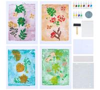WEBEEDY 10 Sets Gel Printing Plate Kit for Mixed Media Art, DIY Printmaking Kit with 5"x 7" Gel Plate, Floral & Leaf Stencils, Brayer, A5 Paper, Paints & Instruction for Printing Projects Supplies