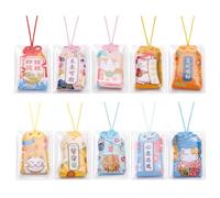 WEBEEDY 10 Styles Japanese Omamori Amulets Handmade Good Luck Charm Japanese Hanging Sachet with Clear Protective Bag for Blessing Love/Wealth Luck Gifts for Women Men(Assorted Color)
