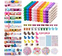 WEBEEDY 100 Set Cheer Pins Spirit Clips Kit with 100 Colored Wooden Spirit Clips, 80 Mini Ducks Frog Elephant Horse Decoration, Letter Beads, Stickers for Backpacks Cheerleading Decor Team Activities