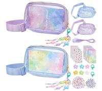 WEBEEDY 101 Pcs 2 Sets DIY Belt Bag Kit Creative Craft Bag Kit with 2 Colors Belt Bags, Stickers, Letter Beads, Lobster Clasps, Flower Beads, to Decorate Your Own Bags, Purse, DIY Arts Crafts Kit Gift