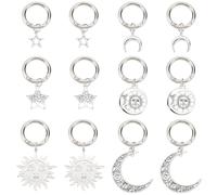 WEBEEDY 12 PCS 6 Styles Alloy Boot Charm Sun and Moon Star Shoe Pendants Silver Shoelace Charms with Spring Gate Rings Charms Accessories for Women Sneaker Boots Sandal Casual Shoes