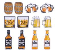 WEBEEDY 12 Pcs 6 Styles Beer Iron On Patches Whiskey Cheers Drink Embroidered Appliques Embellishments Glass Bottle Beer Sewing on Patches for DIY Sewing Craft Backpack Hat Bag Jackets Clothing Decor