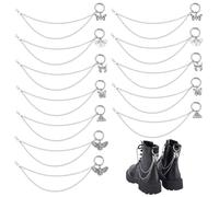 WEBEEDY 12 Pcs 6 Styles Boot Chain Punk Shoe Chains with Butterfly,Skull,Cross,Moths Pattern Pendent Alloy Decorative Chains DIY Stylish Jewelry Shoe Charms Accessories for Halloween Party