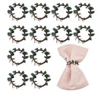 WEBEEDY 12 PCS Eucalyptus Leaf Napkin Rings Greenery Wreath Napkin Ring with White Berries Boho Napkin Ring Holder for Table Center Decor Wedding Thanksgiving Christmas Easter Party Decoration