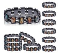 WEBEEDY 12 Pcs Hematite Bracelet Religious Adjustable Catholic Bracelet Black Hematite Elastic Bracelets with Saints Icons and Rosary for Church Events Christmas Unique Gifts,(9.3 cm Minimum Diameter)
