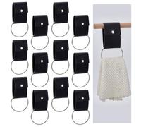 WEBEEDY 12 PCS Leather & Metal Towel Ring Holder Hanging Kitchen Towel Loop Ring Towel Hooks with Snap Button for Bathroom Kitchen Balcony Rods and Racks,Farmhouse Home Decor,(Black,16cm)