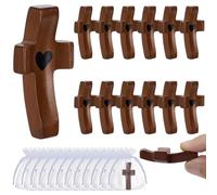 WEBEEDY 12 Pcs Small Wooden Pocket Cross with Organza Bag, Heart Walnut Crosses Handheld Wooden Fidget Cross Encouragement Christian Gift for Men Women, Mother's Day, Father's Day, 5x2.5cm