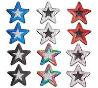 WEBEEDY 12 Pcs Star Sequins Patches Sew Iron on Embroidered Patches Appliques DIY Sewing Stickers Bling Star Patches Sequins Glitter Star Patches for Jackets, Hats, Jeans, Bags（6 Colors