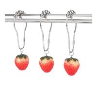 WEBEEDY 12 Pcs Strawberry Shower Curtain Hooks Stainless Steel Cute Shower Curtain Rings with Resin Strawberry Pendants Fruit Bathroom Decor Window Curtains Ring for Bedroom Home Decor