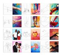 WEBEEDY 12 Pcs Valentines Couple Pre Drawn Canvas Painting Kit 6 Pairs Couple Canvas Sip and Paint Kit, Art and Craft Supplies for Adults Couples Date Night Anniversary Valentine's Day Gift, 20x25cm