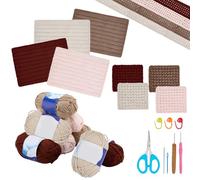WEBEEDY 12 Sets 3 Sizes Crochet Coasters Kit for Beginners, Crochet Placemats Knitting Kit with Yarn, Hook, Step-by-Step Instruction for Adult, Easy-to-Learn Knitting Christmas Handmade Craft Gift