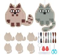WEBEEDY 12 Sets Cat Wood Cross Stitch Ornament Kits Lovely Kitty Ornaments Needle Embroidery Kit for Beginners,DIY Needlepoint Kits with Instruction,Thread,Keyrings for Mother's Day Party Decor Gift