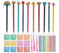 WEBEEDY 12 Sets DIY Mini Erasers Clay Pencil Kit Make Your Own Mini Erasers Set Includes 6 Colors Eraser Clay 12 Colours Pencils 3 Pottery Clay Tools Small Cute Eraser Making Kit for Adults