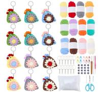WEBEEDY 12 Sets Easy Crochet Keychain Kit for Beginners, Complete Cute Chicken Crochet Kits Include Video Tutorials, Yarn, Eye, Hook, Animal DIY Knitting Supplies Christmas Handmade Craft Gift