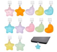 WEBEEDY 12 Styles Dust Plug Charm with Luminous Star Heart Pendants Type-C Charging Port Anti Dust Plug Glow in the dark Charging Port Protector Cute Dust Plugs for Most Type C Phone Unique Gift