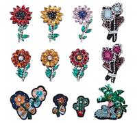 WEBEEDY 12 Styles Flower Rhinestone Beaded Patches Sew on Floral Embroidery Patches Applique Rose Coconut Cactus Pattern Sequin Beaded Decorative Patch for Coat,Costume,Dress,Hat,Shoes DIY Craft