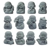 WEBEEDY 12 Styles Mini Laughing Buddha Statue Zen Monk Praying Statue Sculptures Ornament for Wealth Good Luck Feng Shui Decor Laughing Monk Sandstone Figure for Home Office Desk Car Dashboard Decor
