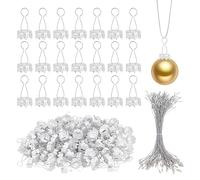 WEBEEDY 120pcs Chirstmas Topper Caps and String Round Silver Christmas Tree Ornament Top Caps Hanger Replacement with Hanger Strings Set for Christmas Balls Bauble Hangers Birthday Party Decorations