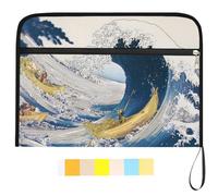 WEBEEDY 13 Pockets Expanding File Folder Sea Waves Accordion File Organizer with 12 Color Labels and Zipper, Portable Expandable File Folder for Photo Document Letter Bill Receipt Paper, A4 Size