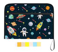 WEBEEDY 13 Pockets Expanding File Folder Star Rocket Planets Astronaut Accordion File Organizer with 12 Color Labels and Zipper, Portable Document Organiser for Document Photo Letter Receipt, A4 Size