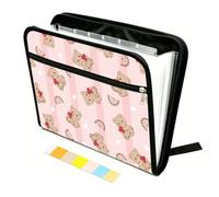 WEBEEDY 13 Pockets Expanding File Folder with Labels and Zipper, Cute Bear Portable Expandable File Folder Paperwork Organizer for Important Documents A4 Paper Receipt Travel Office, Back to School